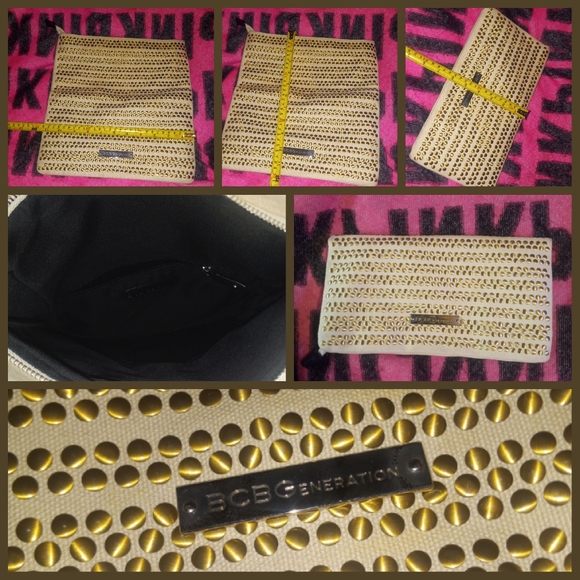 Bcbgeneration Fold Over Zip Clutch w/ Gold Sequins & Black Cloth Lining - Picture 2 of 2